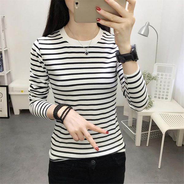 women's sweaters autumn 2021 black and white striped cotton long-sleeved t-shirt slim fit all-match bottoming shirt chic elegant top, White;black
women's sweaters autumn 2021 black and white striped cotton long-sleeved t-shirt slim fit all-match bottoming shirt chic elegant top, White;black