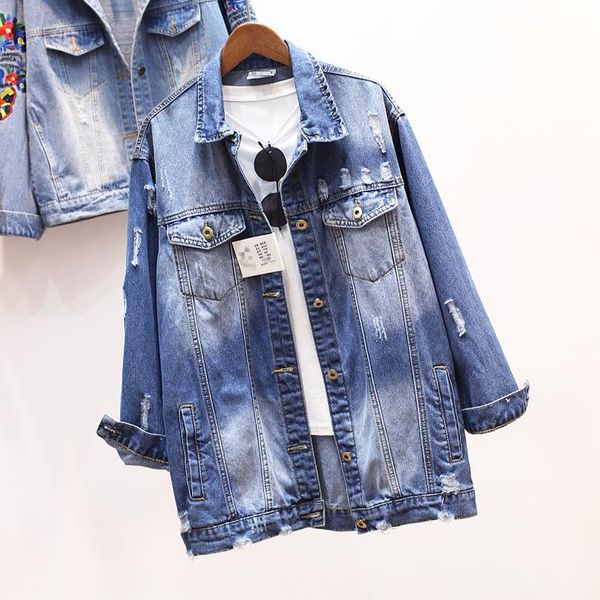 women's jackets 2021 spring women loose long bf wind hole cowboy coat girls student casual sleeve vintage jeans jacket coats overcoat, Black;brown 
women's jackets 2021 spring women loose long bf wind hole cowboy coat girls student casual sleeve vintage jeans jacket coats overcoat, Black;brown