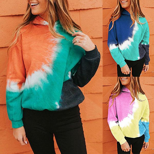 women 2021 european and american women's new tie dye printing contrast loose leisure sports long sleeve hooded sweater, White
women 2021 european and american women's new tie dye printing contrast loose leisure sports long sleeve hooded sweater, White
