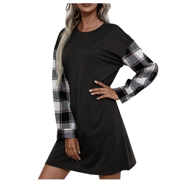 casual dresses plaid splicing sleeve summer dress women long mini o-neck loose vestidos mujer verano 2021, Black;gray
casual dresses plaid splicing sleeve summer dress women long mini o-neck loose vestidos mujer verano 2021, Black;gray