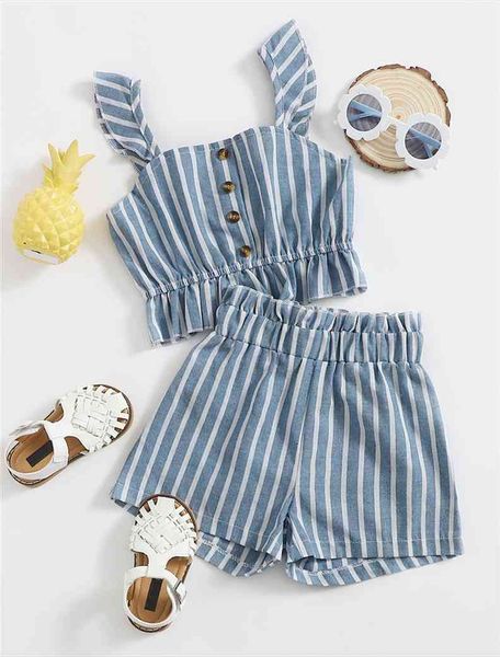 2-7y kids girls summer clothes suit children striped square collar sleeveless pullover short pants for girls casual outfit, White
2-7y kids girls summer clothes suit children striped square collar sleeveless pullover short pants for girls casual outfit, White