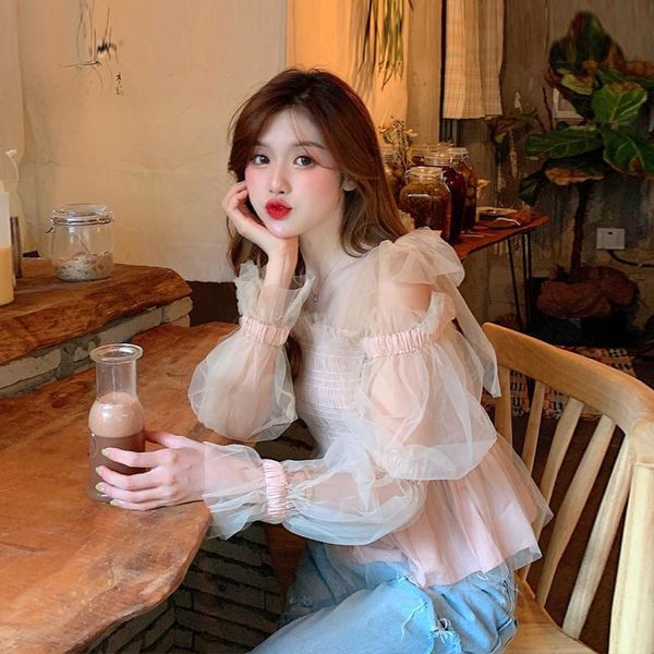 women 2021 spring autumn fashion mesh patchwork blouses female long sleeve slim shirts ladies short slash neck v966 women's &, White
women 2021 spring autumn fashion mesh patchwork blouses female long sleeve slim shirts ladies short slash neck v966 women's &, White