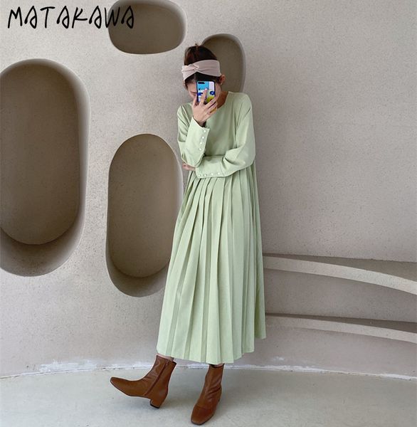 matakawa chic autumn green retro round neck women's dress pleated stitching long-sleeved femme robe large swing midi dresses 210513, Black;gray
matakawa chic autumn green retro round neck women's dress pleated stitching long-sleeved femme robe large swing midi dresses 210513, Black;gray