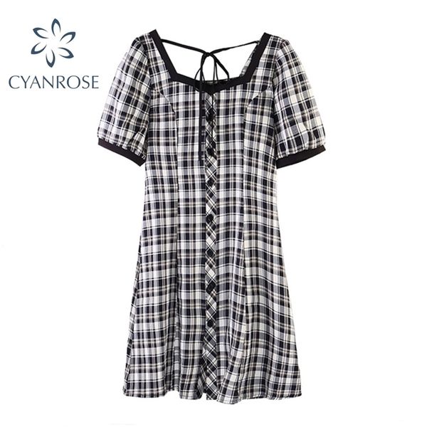 plaid summer crop dress vintage elegant women's dresses square collar short sleeve streetwear frocks single breasted femme 210515, Black;gray
plaid summer crop dress vintage elegant women's dresses square collar short sleeve streetwear frocks single breasted femme 210515, Black;gray