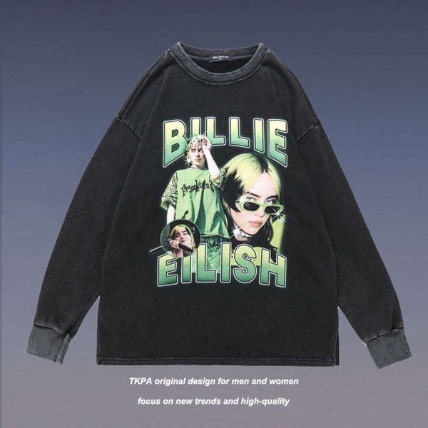 tkpa high street billie head print long sleeve sweater men's and women's fashion brand loose street top, Black
tkpa high street billie head print long sleeve sweater men's and women's fashion brand loose street top, Black