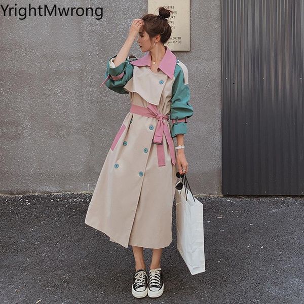 women's trench coats fall spring patchwork contrast colorblock long belt sashes coat double breasted slim chaqueta overcoat office wind, Tan;black
women's trench coats fall spring patchwork contrast colorblock long belt sashes coat double breasted slim chaqueta overcoat office wind, Tan;black
