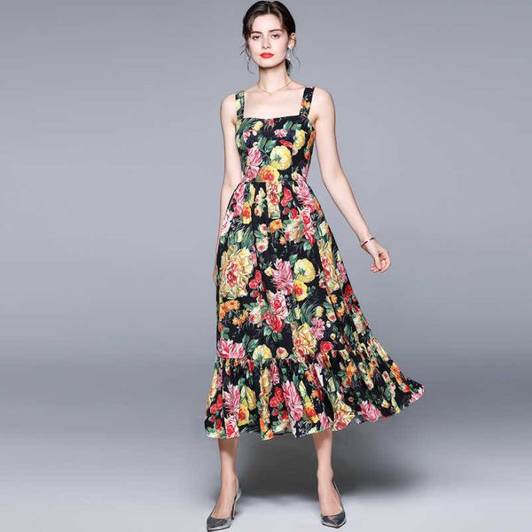 summer runway long vacation dress women vintage floral print sleeveless elegant backless party dresses 210529, Black;gray
summer runway long vacation dress women vintage floral print sleeveless elegant backless party dresses 210529, Black;gray