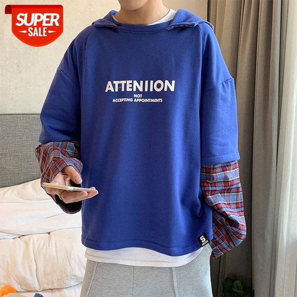 hong kong style fake two-piece plaid stitching sweater male korean version loose student hooded jacket #ki7x, Black
hong kong style fake two-piece plaid stitching sweater male korean version loose student hooded jacket #ki7x, Black
