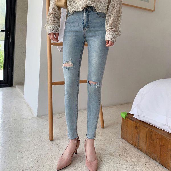 kog800 blue tall waist hole jeans female jiufen summer new tight little feet pants show light color pencil pants
kog800 blue tall waist hole jeans female jiufen summer new tight little feet pants show light color pencil pants