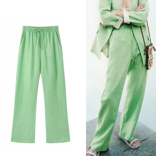 women's pants & capris za woman 2021 autumn green linen wide leg pant women elastic high waist trousers office casual drawstring, Black;white
women's pants & capris za woman 2021 autumn green linen wide leg pant women elastic high waist trousers office casual drawstring, Black;white