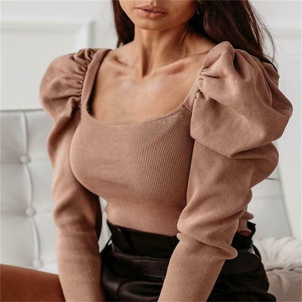 women's t-shirt fashion women slim knitted long puff sleeve t shirt casual fit solid pullover autumn outfits, White
women's t-shirt fashion women slim knitted long puff sleeve t shirt casual fit solid pullover autumn outfits, White