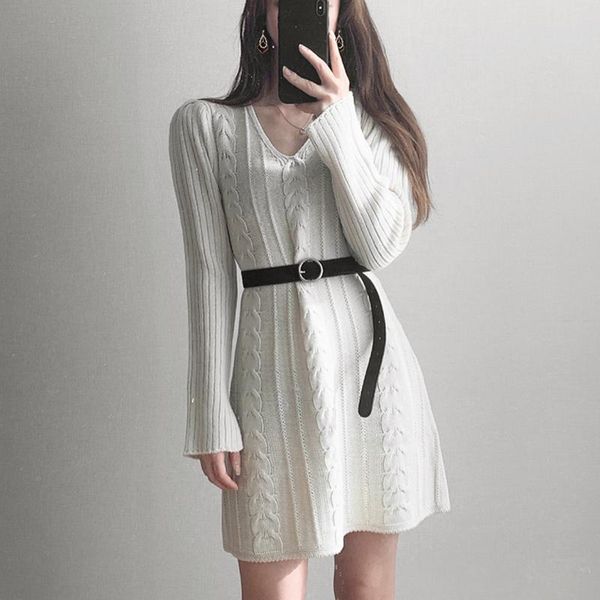women knitting sweater dress autumn winter fashion long sleeve v neck black white knitted sashes warm dresses casual, Black;gray
women knitting sweater dress autumn winter fashion long sleeve v neck black white knitted sashes warm dresses casual, Black;gray