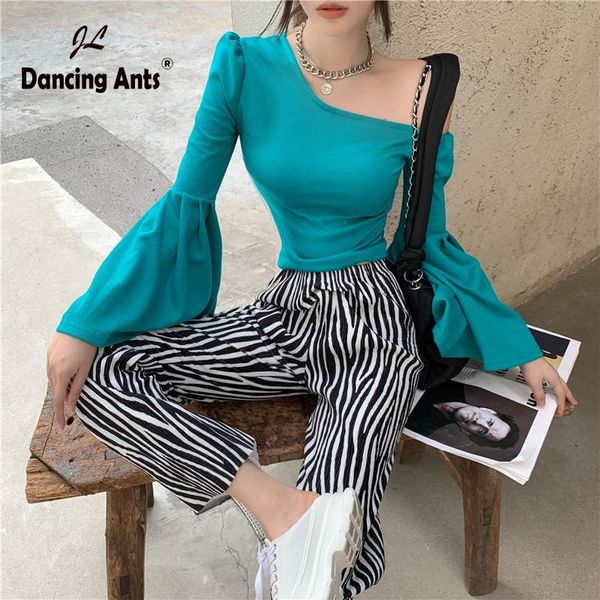 women solid skew collar high waist long flare sleeve blouse slim korean french chic autumn or winter woman short shirts women's blouses, White
women solid skew collar high waist long flare sleeve blouse slim korean french chic autumn or winter woman short shirts women's blouses, White