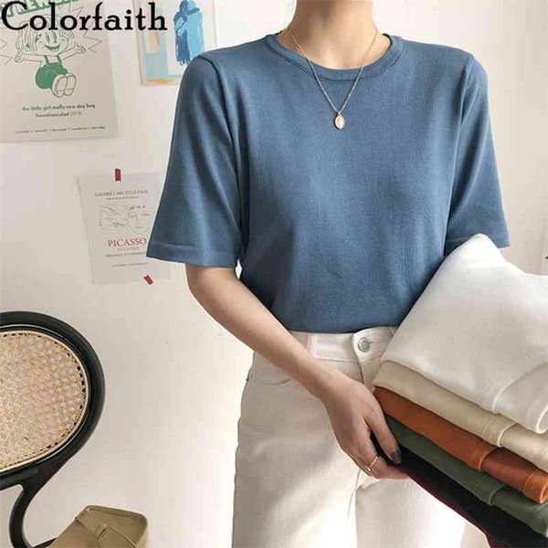 women summer t-shirts solid multi colors bottoming casual korean minimalist style soft knitted t6216 210416, White
women summer t-shirts solid multi colors bottoming casual korean minimalist style soft knitted t6216 210416, White