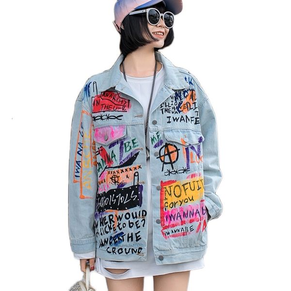 women's jean season europe winter fashion graffiti denim long sleeve jacket track all-match loose top, Black;brown
women's jean season europe winter fashion graffiti denim long sleeve jacket track all-match loose top, Black;brown
