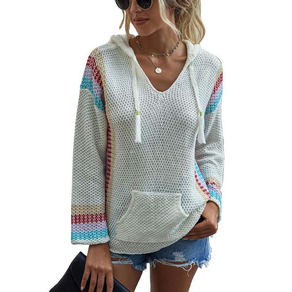 women's sweaters autumn women color block knit hoodie v neck casual mexican baja pullover stripe patchwork long sleeve street sweater, White;black
women's sweaters autumn women color block knit hoodie v neck casual mexican baja pullover stripe patchwork long sleeve street sweater, White;black