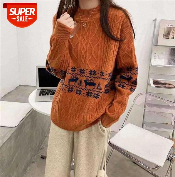 011780 color-blocking twist snowflake fawn christmas sweater women retro loose lazy knit #2z9g, Black;gray
011780 color-blocking twist snowflake fawn christmas sweater women retro loose lazy knit #2z9g, Black;gray