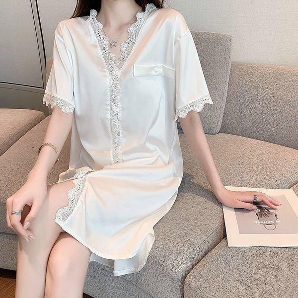 women's sleepwear summer ice silk thin nightgown for women short sleeve lace solid color v-neck female nightdress, Black;red
women's sleepwear summer ice silk thin nightgown for women short sleeve lace solid color v-neck female nightdress, Black;red
