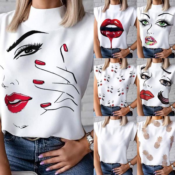 h40 women shirt elegant lips print blouse shirts summer stand neck pullovers ladies cute eye short sleeve blusa, White
h40 women shirt elegant lips print blouse shirts summer stand neck pullovers ladies cute eye short sleeve blusa, White