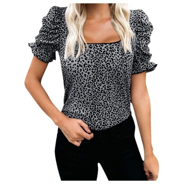 women's t-shirt summer women fashion leopard print puff sleeve u-neck slim female casual daily pullover ropa mujer, White
women's t-shirt summer women fashion leopard print puff sleeve u-neck slim female casual daily pullover ropa mujer, White