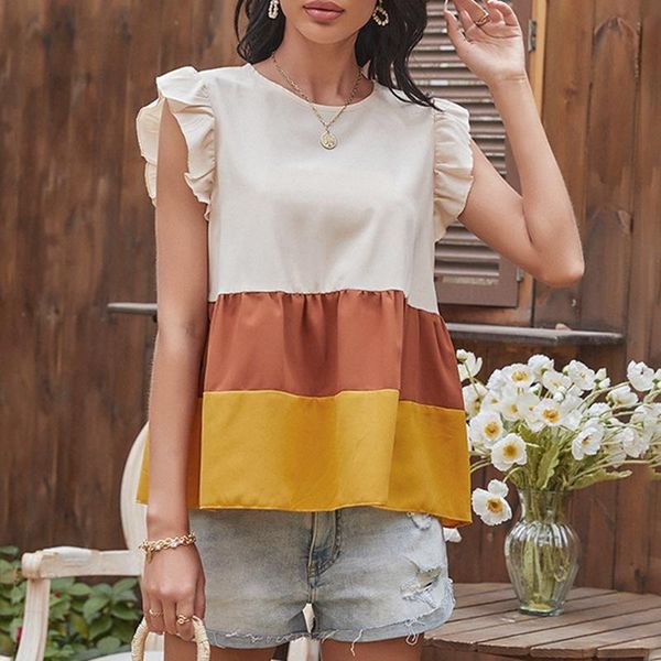 women's t-shirt three-color stitching round neck loose babydoll sleeveless, White
women's t-shirt three-color stitching round neck loose babydoll sleeveless, White