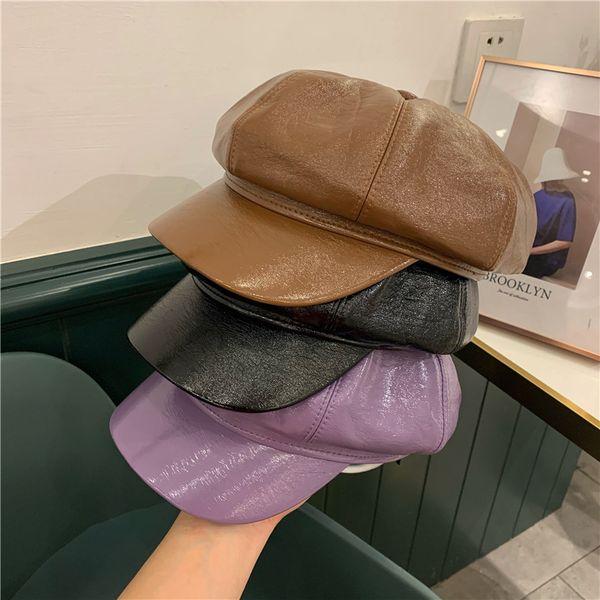 net red pu leather octagonal children's autumn winter versatile beret and british pumpkin hat, Blue;gray
net red pu leather octagonal children's autumn winter versatile beret and british pumpkin hat, Blue;gray