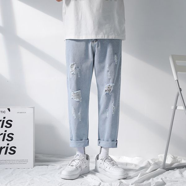 men's jeans torn brem pants for men casual teenage hip hop korean fashion streetwear male anguished hole denim bde6, Blue
men's jeans torn brem pants for men casual teenage hip hop korean fashion streetwear male anguished hole denim bde6, Blue