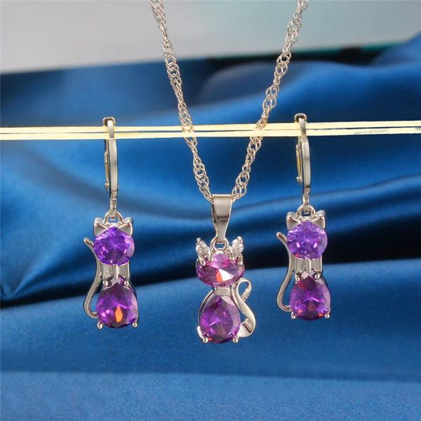 earrings & necklace cute female purple crystal jewelry set charm silver color long hoop for women dainty bride cat wedding chain
earrings & necklace cute female purple crystal jewelry set charm silver color long hoop for women dainty bride cat wedding chain