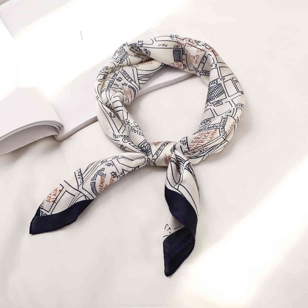 spring and summer travel dream map small square silk korean decoration with versatile women's scarf printing trend, Blue;gray
spring and summer travel dream map small square silk korean decoration with versatile women's scarf printing trend, Blue;gray