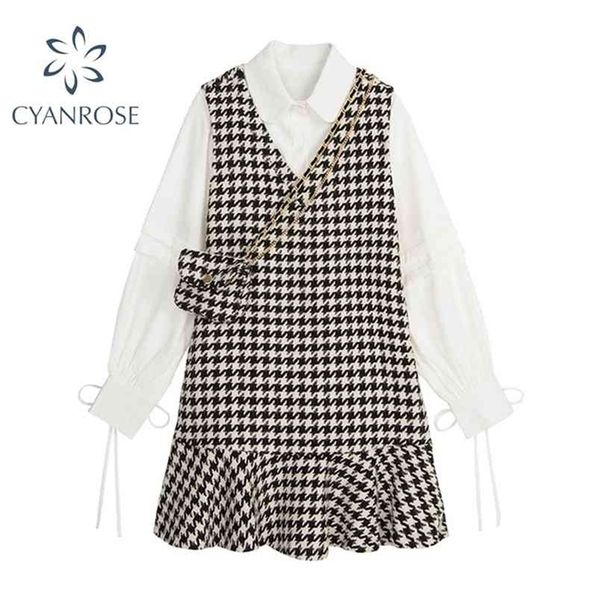 japanese two piece shirt and dress preppy style autumn women sundress elegant plaid long sleeve a line vintage girls dress 210515, Black;gray
japanese two piece shirt and dress preppy style autumn women sundress elegant plaid long sleeve a line vintage girls dress 210515, Black;gray