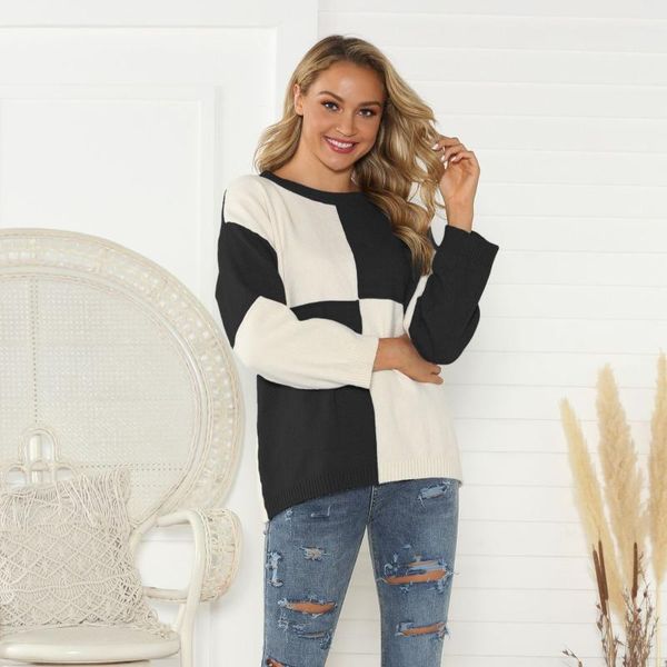 women's sweaters 2021 europe and the united states crew-neck knit sweater autumn winter casual pullovers, White;black
women's sweaters 2021 europe and the united states crew-neck knit sweater autumn winter casual pullovers, White;black
