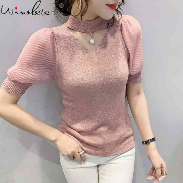 women's t-shirt summer korean clothes knitted pullover beads hollow out women puff sleeve bottoming shirt tees t14025a 7, White
women's t-shirt summer korean clothes knitted pullover beads hollow out women puff sleeve bottoming shirt tees t14025a 7, White