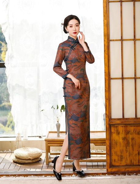 ethnic clothing chinese style long sleeve suede qipao evening dress winter women traditional high split cheongsam, Red
ethnic clothing chinese style long sleeve suede qipao evening dress winter women traditional high split cheongsam, Red