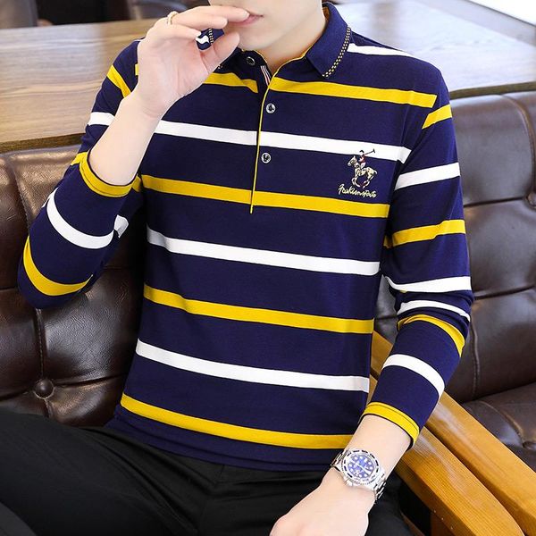 men's polos 2021 spring and autumn striped long-sleeved t-shirt loose plus size embroidery sweater, White;black
men's polos 2021 spring and autumn striped long-sleeved t-shirt loose plus size embroidery sweater, White;black