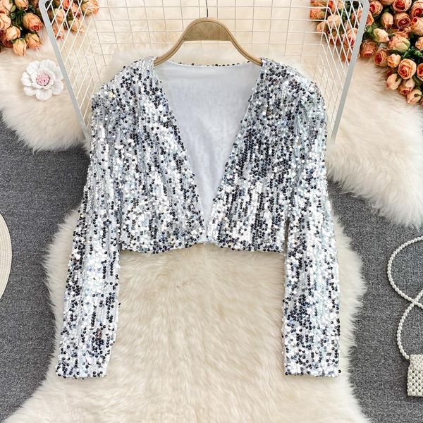 women's jackets streetwear sequined cardigan coats jacket women autumn fashion casual long sleeved solid color night club female outerw, Black;brown
women's jackets streetwear sequined cardigan coats jacket women autumn fashion casual long sleeved solid color night club female outerw, Black;brown