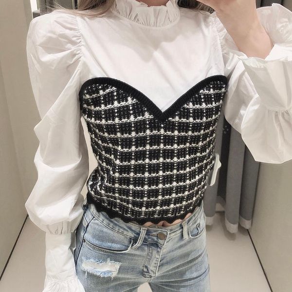 women's blouses & shirts ruffle stand neck women blouse korean fashion puff long sleeve shirt 2021 patchwork fake two pieces blusa, White
women's blouses & shirts ruffle stand neck women blouse korean fashion puff long sleeve shirt 2021 patchwork fake two pieces blusa, White