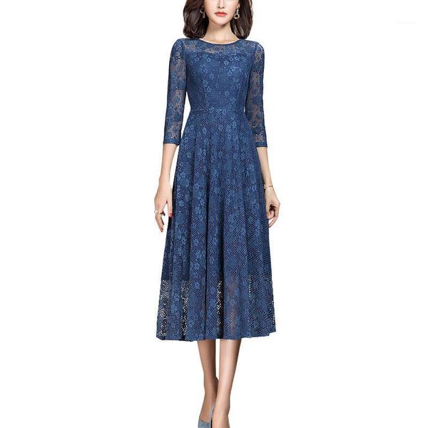 three 2021 spring vintage quarter sleeve blue lace dress for women casual dresses, Black;gray
three 2021 spring vintage quarter sleeve blue lace dress for women casual dresses, Black;gray