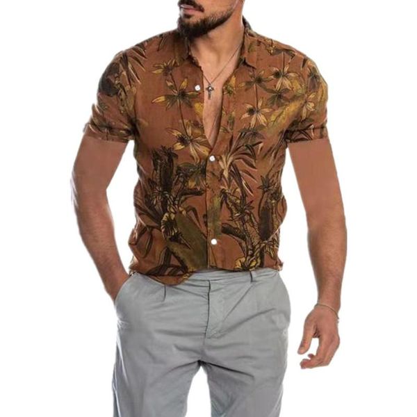 men's clothing short-sleeved brown lapel shirt four seasons casual printing color matching shirts, White;black
men's clothing short-sleeved brown lapel shirt four seasons casual printing color matching shirts, White;black