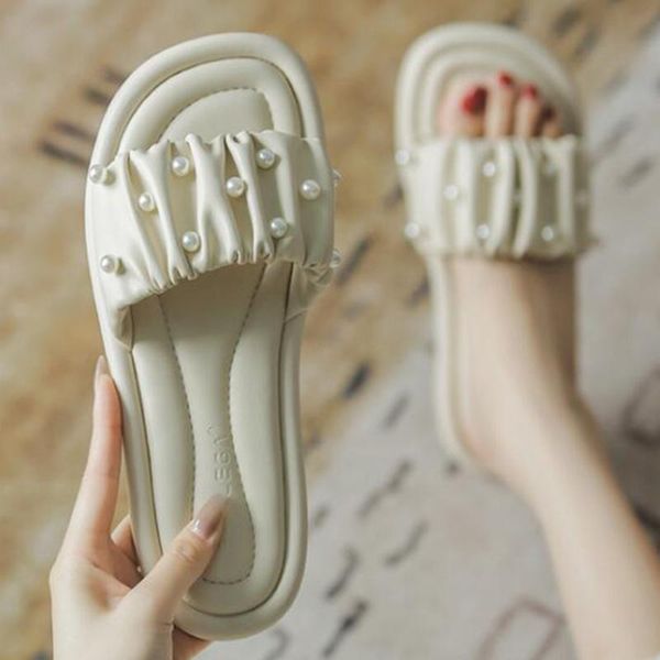 slippers summer ladies shoes casual flat beach for women outer wear pearl folds sandals and female cx94, Black
slippers summer ladies shoes casual flat beach for women outer wear pearl folds sandals and female cx94, Black