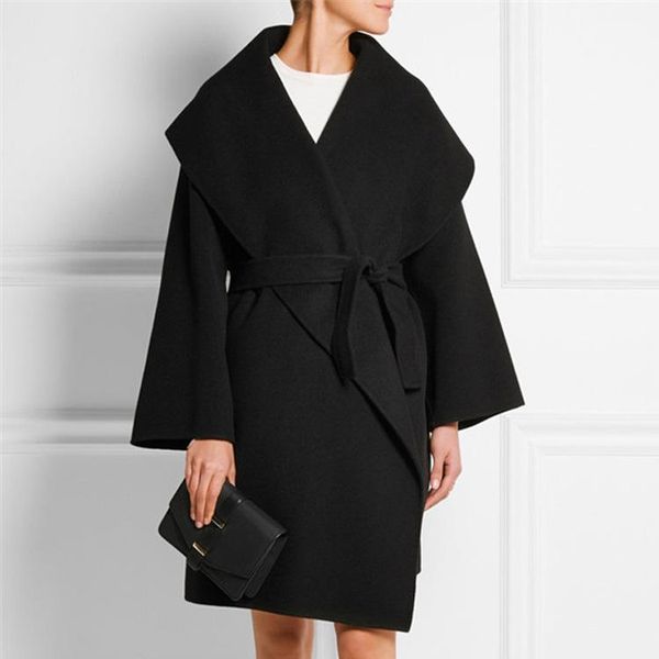women's wool & blends autumn winter women plus size loose warm long coat female belt coats office elegant solid outwear w866, Black
women's wool & blends autumn winter women plus size loose warm long coat female belt coats office elegant solid outwear w866, Black