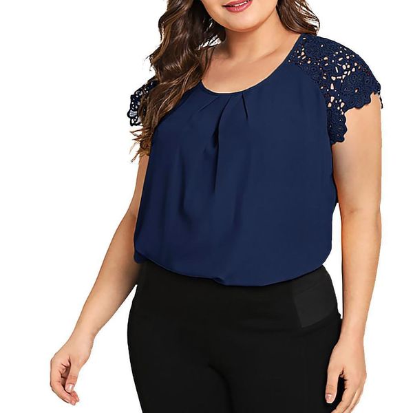 30 women shirt fashion blouse plus size solid o neck floral lace shoulder short sleeve shirts, White
30 women shirt fashion blouse plus size solid o neck floral lace shoulder short sleeve shirts, White