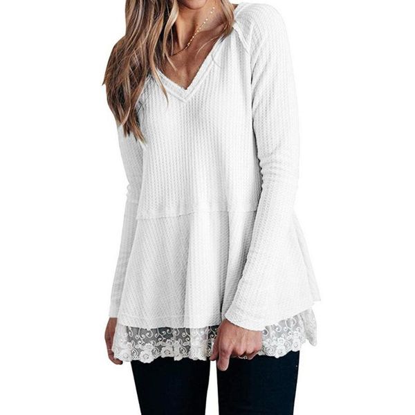 vintage white womens casual long sleeve knot waffle knit tunic lace stitching blouse cute v-neck shirts streetwear 2021 women's blo
vintage white womens casual long sleeve knot waffle knit tunic lace stitching blouse cute v-neck shirts streetwear 2021 women's blo