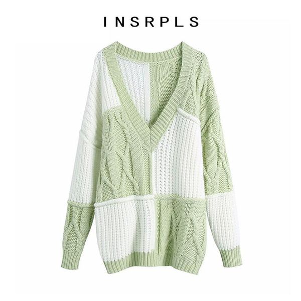women fashion patchwork oversized knitted sweater vintage o neck long sleeve female pullovers chic women's sweaters, White;black
women fashion patchwork oversized knitted sweater vintage o neck long sleeve female pullovers chic women's sweaters, White;black