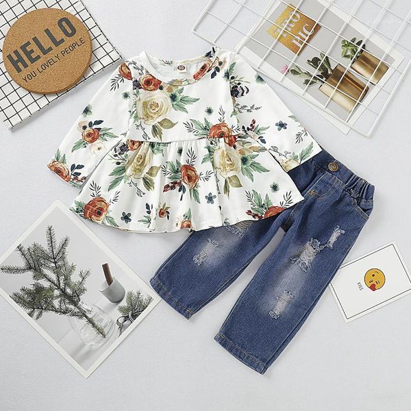 clothing sets girls denim suit floral long-sleeved clothes waist shirt hole cow child children flower print set1, White
clothing sets girls denim suit floral long-sleeved clothes waist shirt hole cow child children flower print set1, White