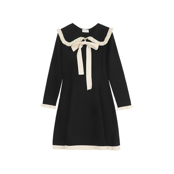 casual dresses ruffled peter pan collar sash bow knitting chic black female geqw, Black;gray
casual dresses ruffled peter pan collar sash bow knitting chic black female geqw, Black;gray