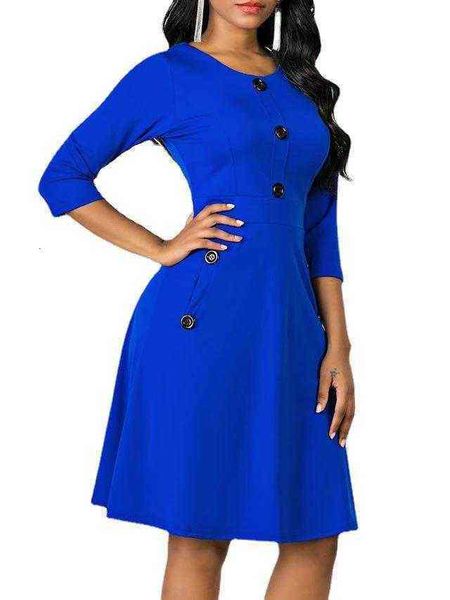 women's 2021 autumn and winter solid color drs round neck quarter sleeve button waist a-line skirt, Black
women's 2021 autumn and winter solid color drs round neck quarter sleeve button waist a-line skirt, Black