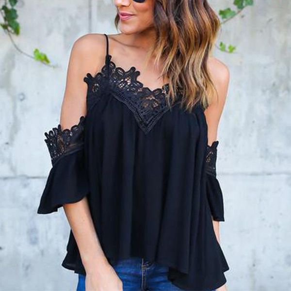 women's blouses & shirts women lace off shoulder chiffon blouse spring summer strap loose xin-, White
women's blouses & shirts women lace off shoulder chiffon blouse spring summer strap loose xin-, White