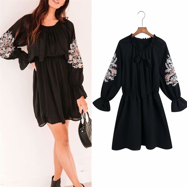 women summer za vintage mini dress long sleeve floral embroidery o-neck bow tie female elegant lining dresses clothes vestidos 210513, Black;gray
women summer za vintage mini dress long sleeve floral embroidery o-neck bow tie female elegant lining dresses clothes vestidos 210513, Black;gray
