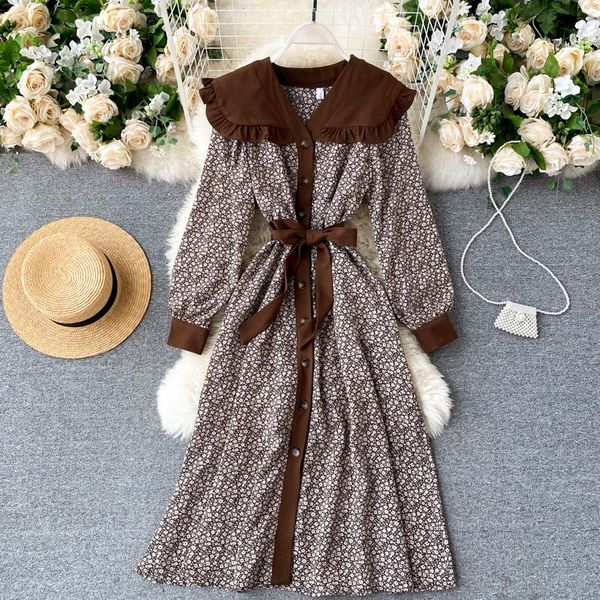 women vintage autumn dress floral print midi party long sleeve single breasted sash lace up a line casual daily robe dresses, Black;gray
women vintage autumn dress floral print midi party long sleeve single breasted sash lace up a line casual daily robe dresses, Black;gray