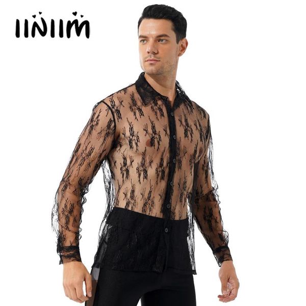 men's casual shirts mens turn-down collar long sleeve button tee shirt fashion see-through floral lace male stage performance costume, White;black
men's casual shirts mens turn-down collar long sleeve button tee shirt fashion see-through floral lace male stage performance costume, White;black